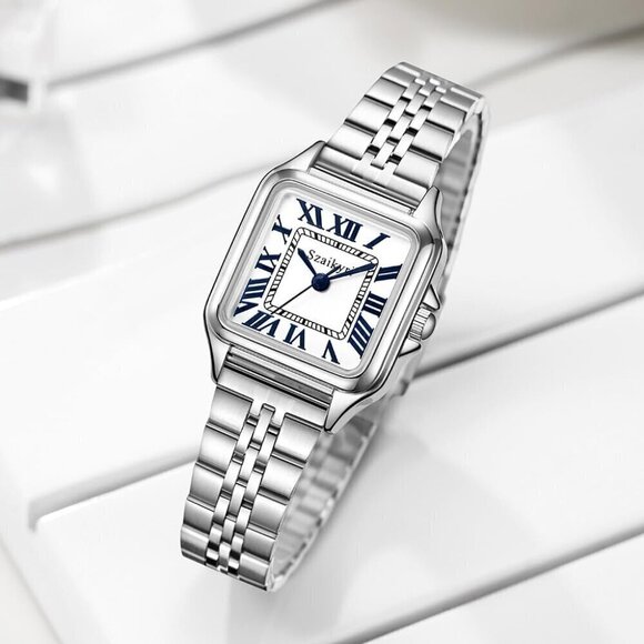 ?Women Silver Square Watches with Roman Numerals Ladies Casual Dress Watch main image 8